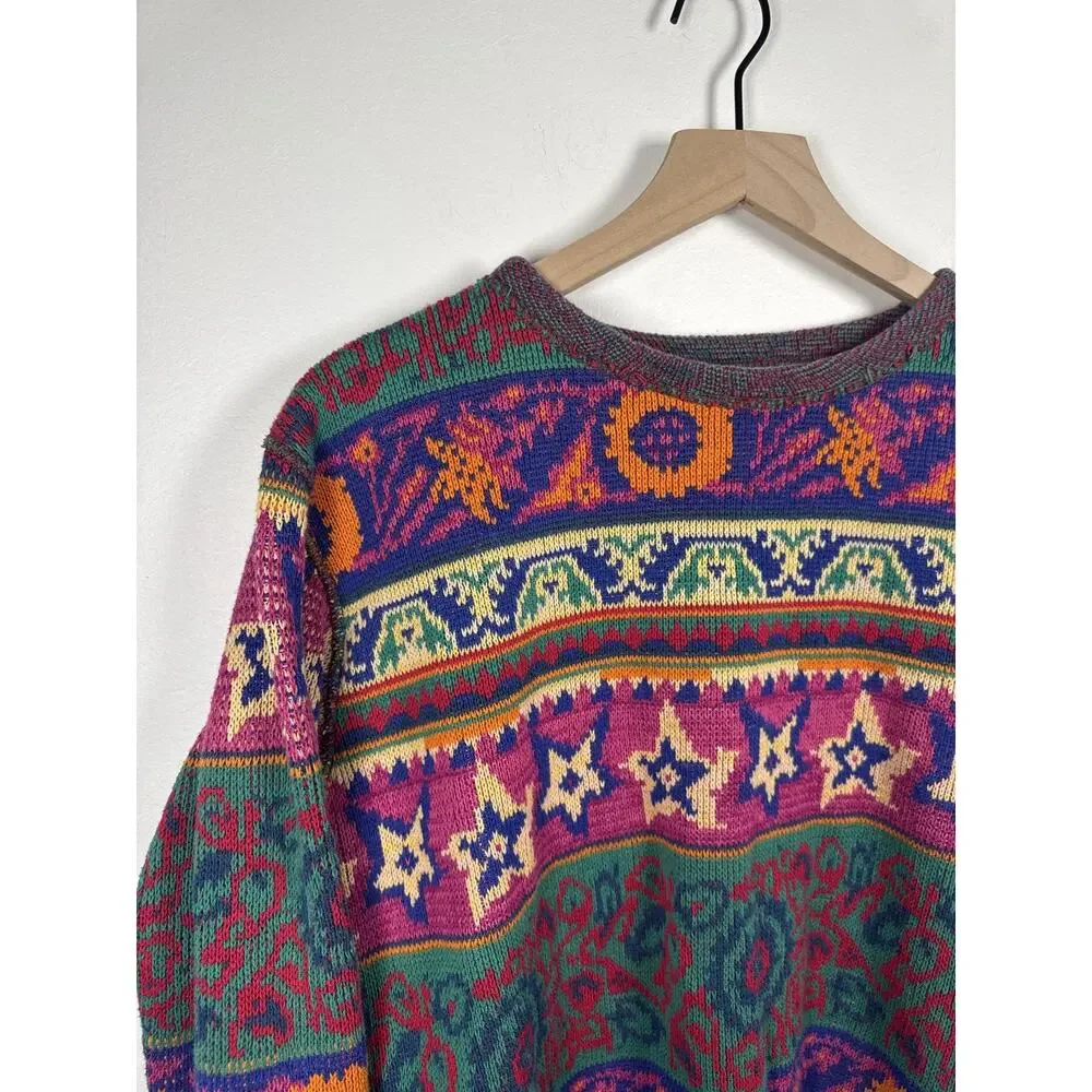 Vintage Y2K Multicolor Funky Knit Crewneck Pullover Sweater - Picture 3 of 8